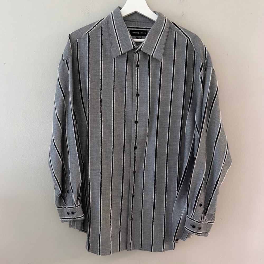 Jhane Barnes Mens 2XB Gray Textured Vertical Stripe Button Down Shirt Long Sleev